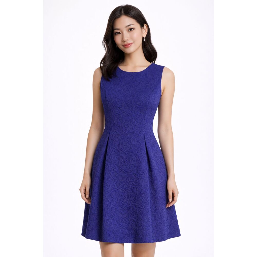 Eliza J Royal Blue Textured Jacquard Fit & Flare Cocktail Dress Sz 6 NWT Wedding